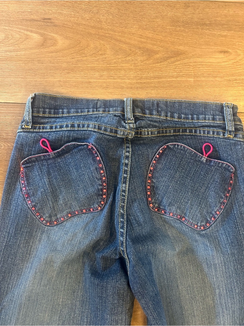 Y2K Apple Bottoms Bootcut Jeans Rhinestone Pink Embroidered Pockets 5/6